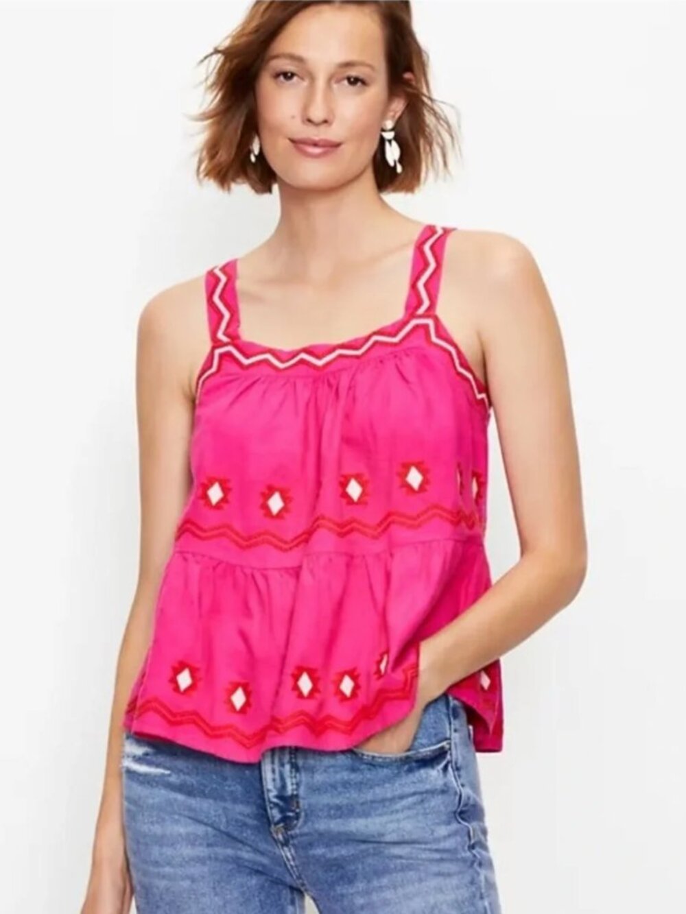 LOFT Hot Pink Embroidered Sleeveless Top LP